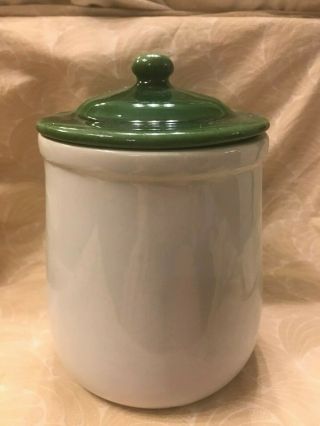 Vintage Mccoy White Cookie Jar Canister With Green Lid Approx 9 "