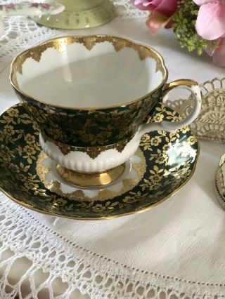 Fabulous Vintage Royal Albert Tea Cup & Saucer Green Gold Floral