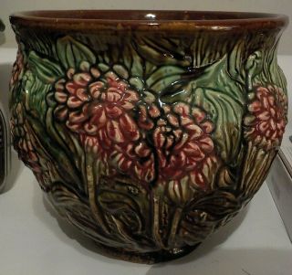 Vintage Mccoy / Roseville Glaze Flower Pot Unmarked Blended Colors Flowers