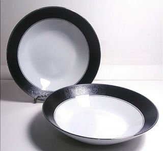 Noritake Mirano 6878 Black Etched Set Of 2 Cereal Soup Bowls