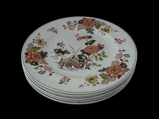 Set Of 5 Vintage & Rare Wedgwood China Eastern Flowers 10 3/8 " Dinner Plates
