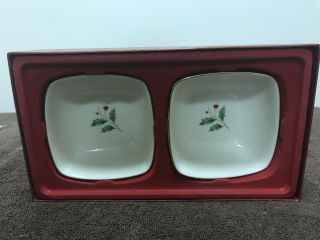 Set Of Two 4 1/2 " Lenox China Holiday Dipping Bowls Holly Leaf And Berries
