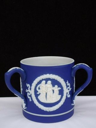 Antique Adams Dark Blue Jasperware Loving Cup W/ Three Cameo Scenes Tunstall