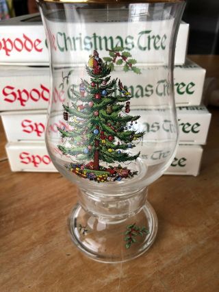Spode Christmas Tree Glass Hurricane Candle Holder Made In England