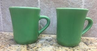 2 Vintage DCC USA Heavy Ceramic Restaurant Diner Ware Mugs Cups Green RARE 2