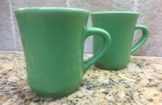 2 Vintage DCC USA Heavy Ceramic Restaurant Diner Ware Mugs Cups Green RARE 3