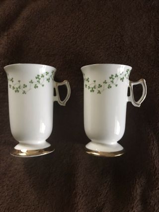 2 Irish Royal Tara Bone China Shamrocks Coffee Tea Cups Mugs