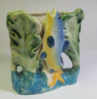 Trout Fish Wall Pocket Vase Colorful Japan Vintage Euc No Chips Or Cracks