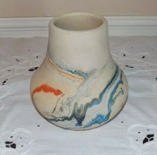 Vintage Nemadji Pottery Vase Swirl Multi Colors & Signed