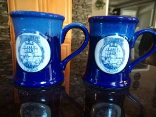 Williamsburg Virginia Cobalt Blue Stoneware Coffee Mugs