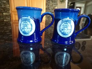 Williamsburg Virginia Cobalt Blue Stoneware Coffee Mugs 2