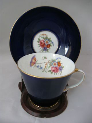 Vintage Aynsley Cup & Saucer Cobalt Blue Hand Painted Floral English Bone China