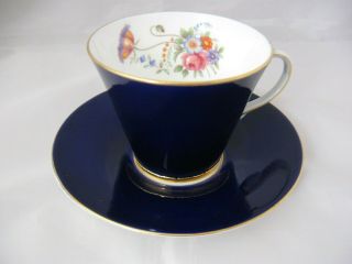 Vintage Aynsley Cup & Saucer Cobalt Blue Hand Painted Floral English Bone China 2