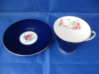 Vintage Aynsley Cup & Saucer Cobalt Blue Hand Painted Floral English Bone China 3