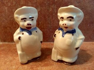 Shawnee Pottery Farmer Pigs Piggy Salt And Pepper Shakers - With Corks