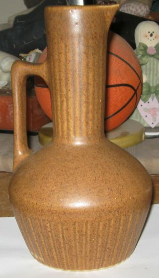 Vintage Monmouth Stoneware Pottery Pitcher Or Carafe Brown Glaze Maple Leaf Usa