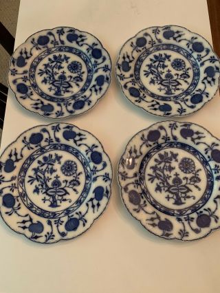 Flow Blue 4 Dinner Plates Johnson Bro’s Holland Pattern Blue Onion 10” Across