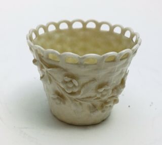 Rare Belleek " Basketweave " Pottery Bone China Flowered Loops Trinket Dish Bowl