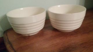 2 Vintage Scio Pottery White Ribbed Cereal Soup Bowls Usa With Flaws