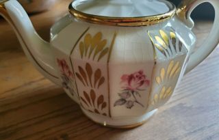 Vintage Price Kensington England Teapot W/elaborate Pink Roses & Gold Gilt Trim