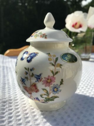 Aynsley Cottage Garden 4 3/4 " Ginger Jar With Lid,  Bone China Floral Butterflies