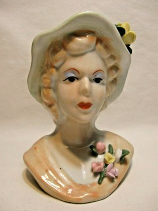 Vtg Pretty Lady Head Vase - Porcelain
