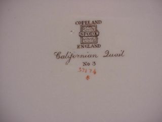 Copeland Spode England Game Bird Californian Quail 3 10 1/4 in.  Dinner Plate 4