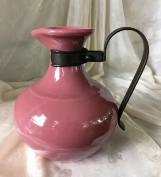 Franciscan Pottery Carafe With Metal Handle Open Coffee Server Mauve Pink