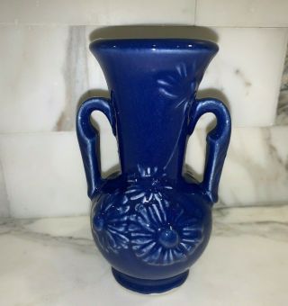Vintage Shawnee Pottery Usa Gloss Blue Mini Vase 5.  25 " Sunflower Pattern Evc