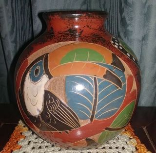Nicaragua Clay Pottery Vase Traditional Carved Hand Made Folk Art