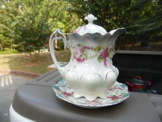 Gorgeous Antique M.  Z.  Austria Syrup Pitcher With Matching Under Plate 3