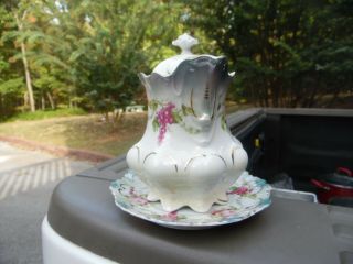 Gorgeous Antique M.  Z.  Austria Syrup Pitcher With Matching Under Plate 4