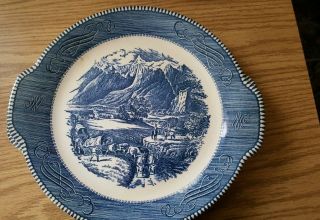 Currier And Ives By Royal China Platter " The Rocky Mountains " Blue