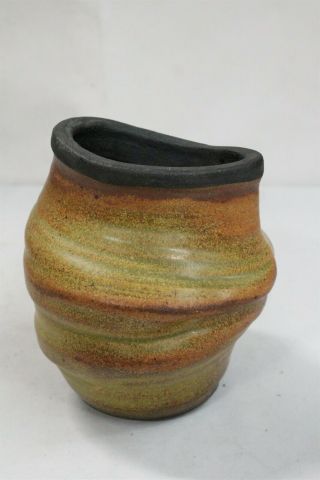 Mcm Crimped Turned Odd Shaped Double Copperdust Studio Pottery Vase Eames Int.