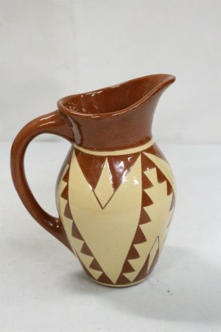Arts Crafts Pine Ridge Sioux Stairstep Arrows Design Art Pottery Pitcher Signed