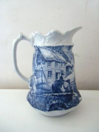 Old James Kent Blue And White English Staffordshire Jug,  " Old Foley "