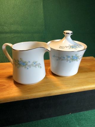 Royal Court Fine China Blue Fantasy Cream And Sugar,  Made In Japan