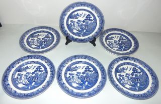 Six Vintage Blue Willow Dinner Plates Johnson Bros