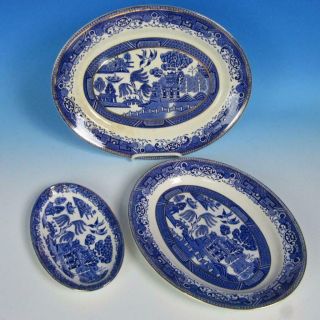 Washington Blue Willow England China - 3 Oval Serving Platters