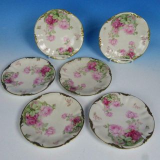 Es Germany China - Rose Floral Decorated - Set Of 6 Dessert Plates