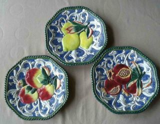 3 Fitz And Floyd Classic Fruit Plates Wall Hangings (apple,  Lemons,  Pomegranate)