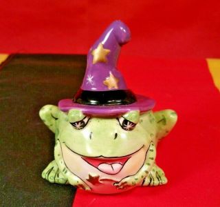 Fitz & Floyd Halloween Spell Bound Pepper Shaker Frog/toads/witch Hat 3.  5” Tall
