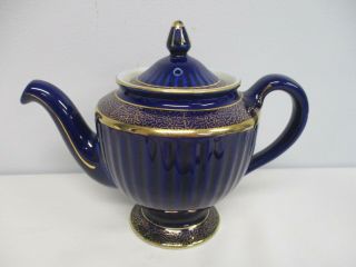 Vintage Hall Cobalt Blue With Gold 6 Cup Teapot