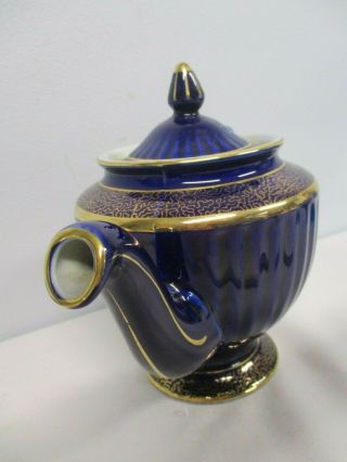 VINTAGE HALL COBALT BLUE with GOLD 6 CUP TEAPOT 2