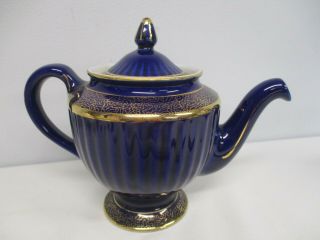 VINTAGE HALL COBALT BLUE with GOLD 6 CUP TEAPOT 3
