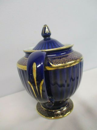 VINTAGE HALL COBALT BLUE with GOLD 6 CUP TEAPOT 4