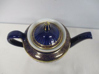 VINTAGE HALL COBALT BLUE with GOLD 6 CUP TEAPOT 5