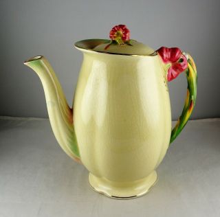 Royal Winton China Yellow Tiger Lily Coffee Pot - Embossed Pink Floral