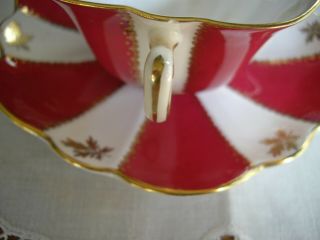 Vintage Shelley Fine Bone China RED w/ Gold Leaves Tea Cup & Saucer ENGLAND 4