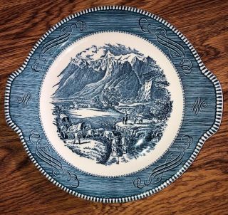 Currier And Ives Royal China Blue Rocky Mountains Tab Handled Cake Plate